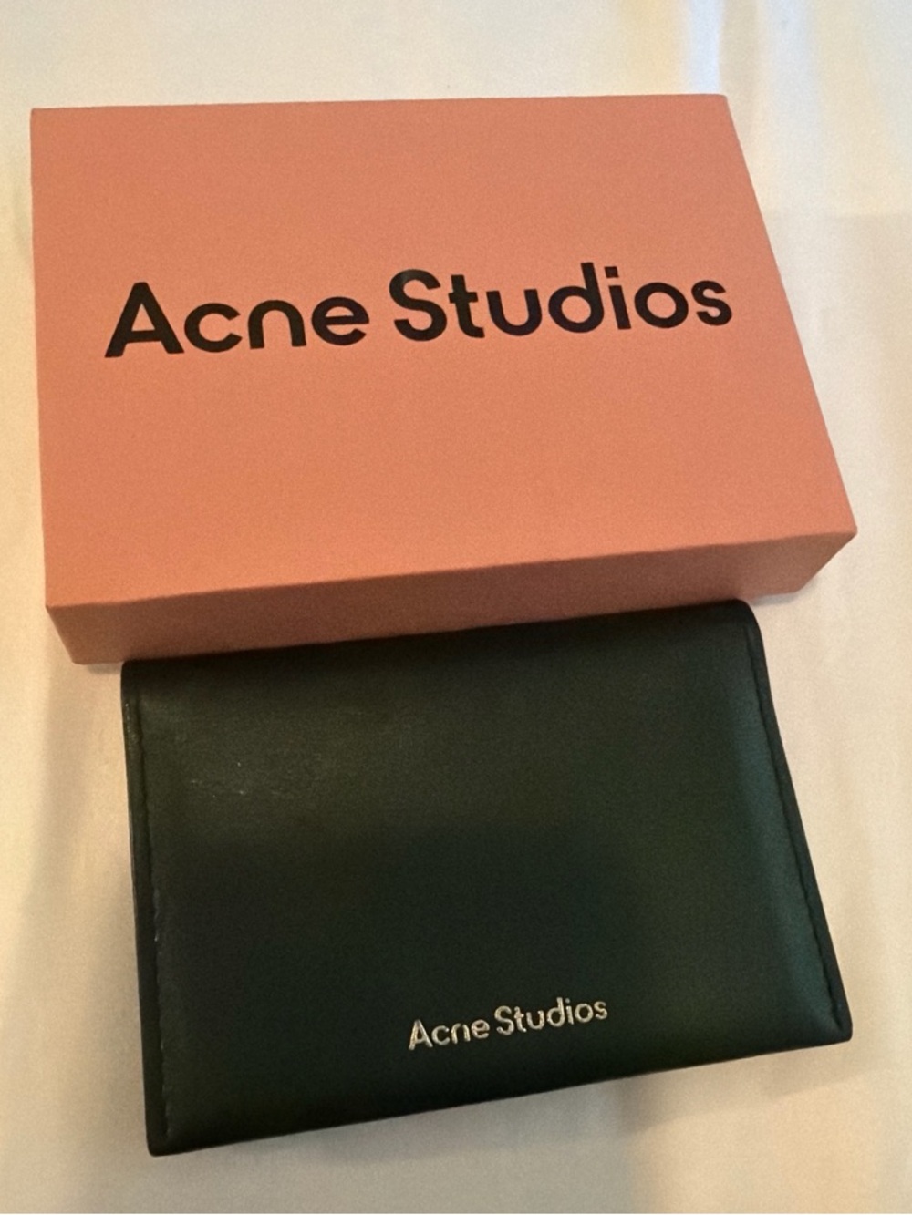 Acne Olive Green Leather Bifold Card Case